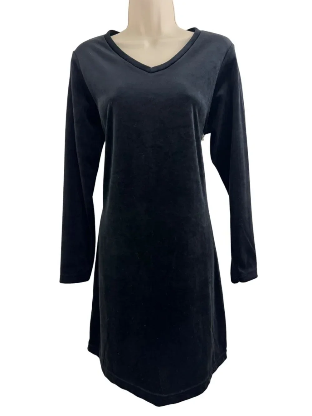 Dress.com Black V-Neck Velvet‎ Velour Long Sleeve Dress Size M Evening Holiday